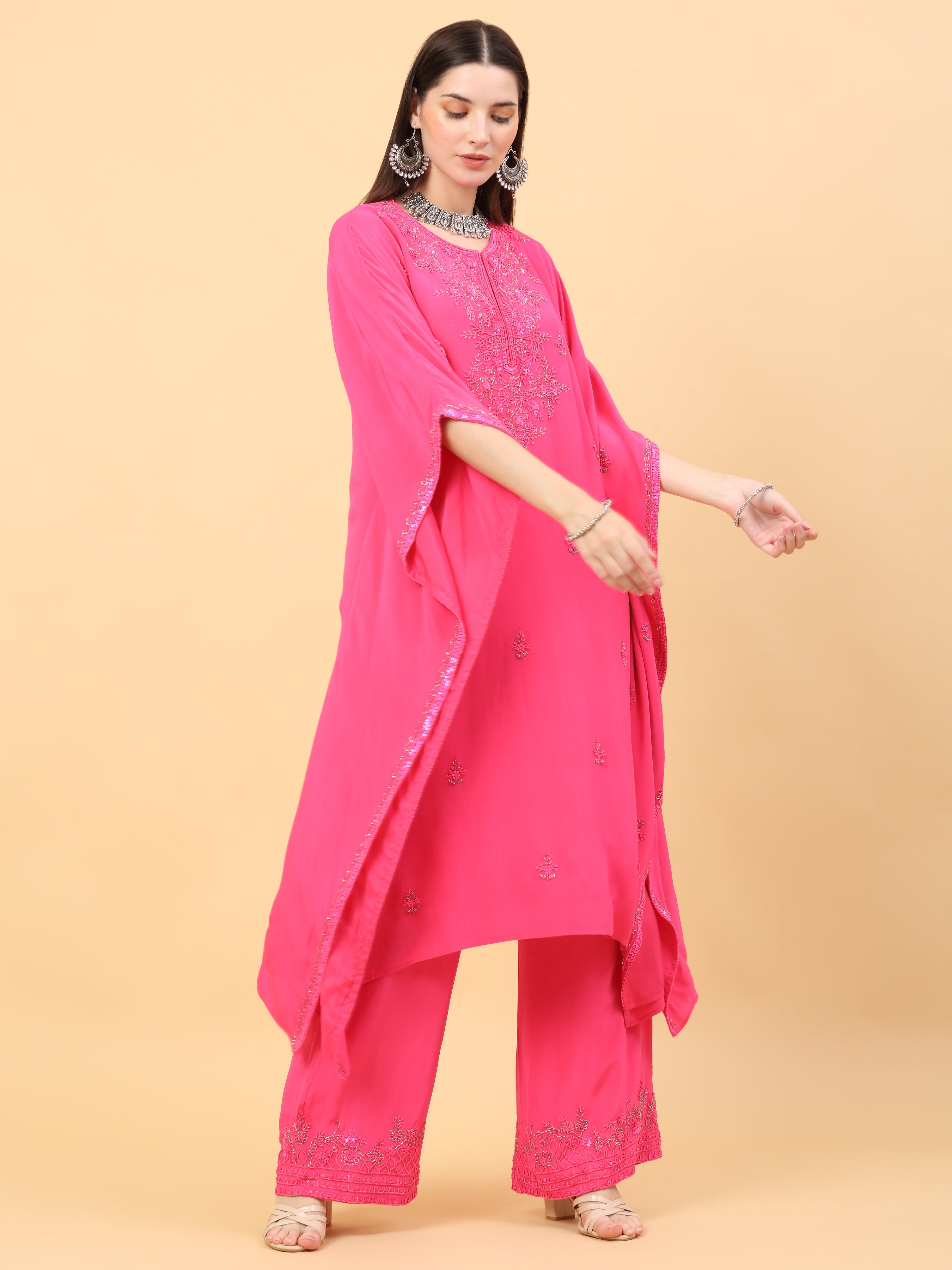 Pink Silk Kaftan Set