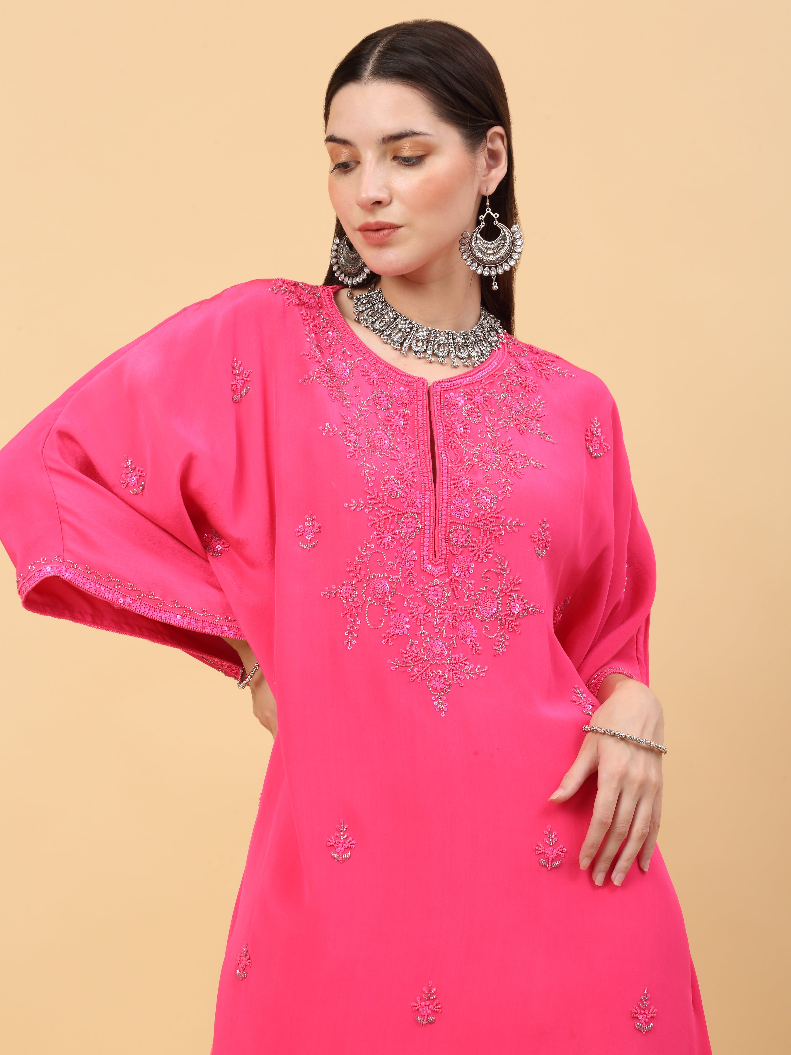 Pink Silk Kaftan Set