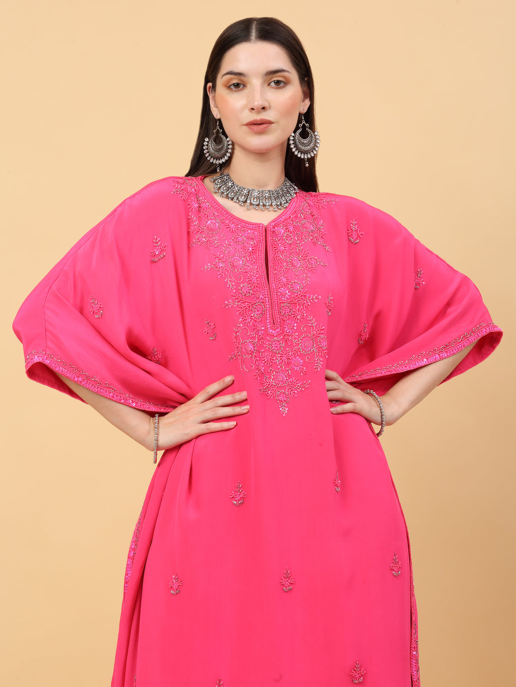 Pink Silk Kaftan Set