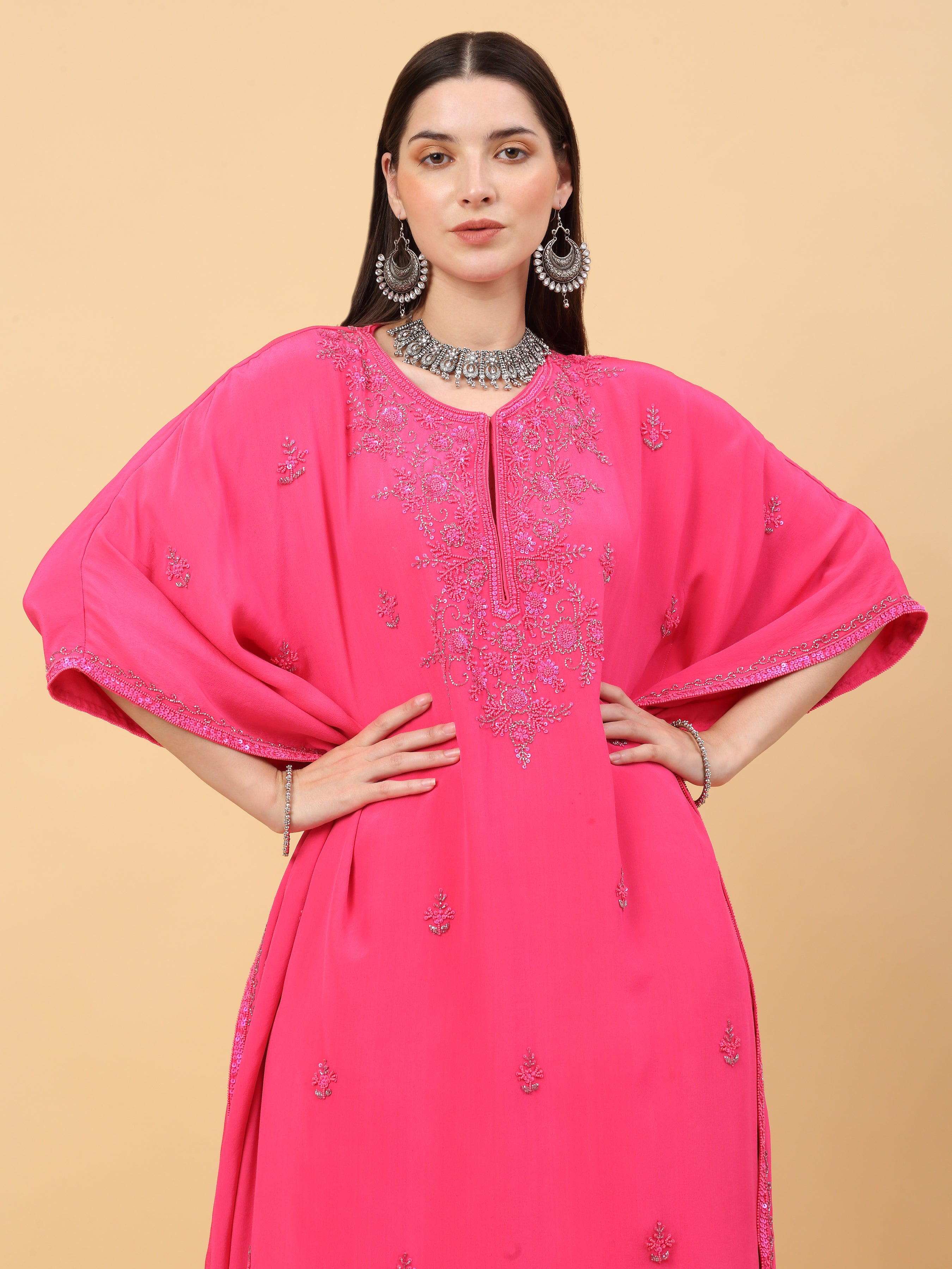 Pink Silk Kaftan Set