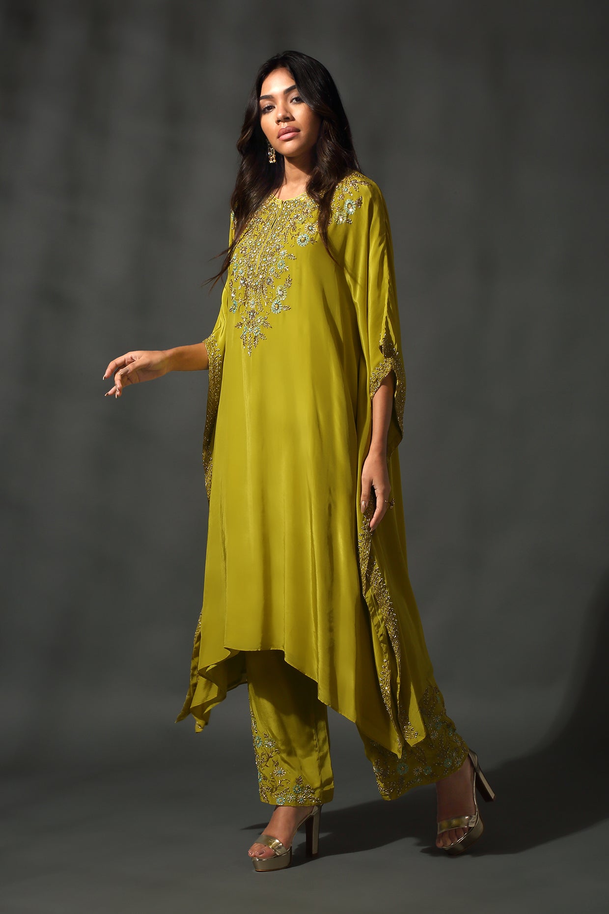 Bright Yelllow Green Kaftan Set