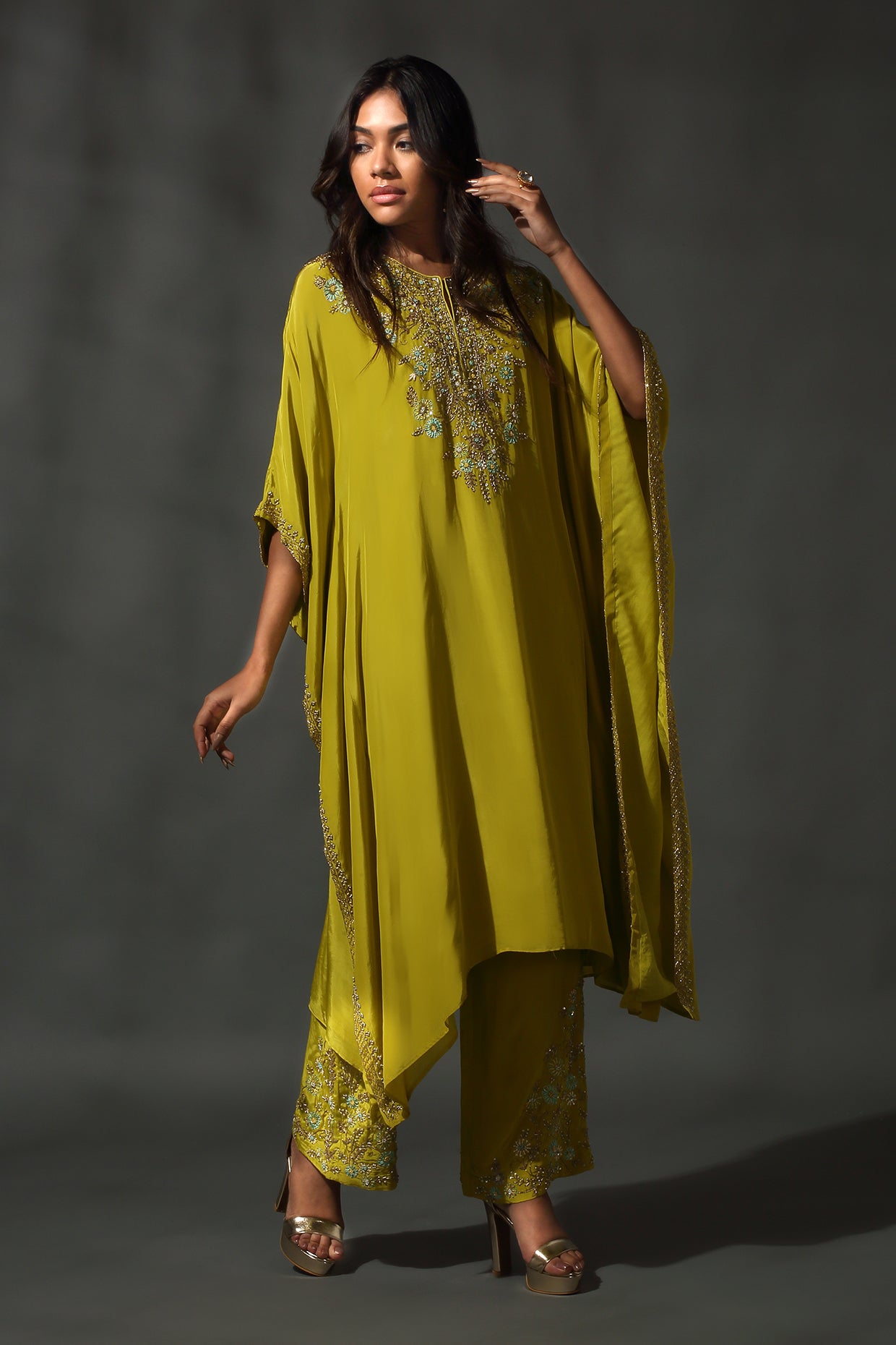 Bright Yelllow Green Kaftan Set