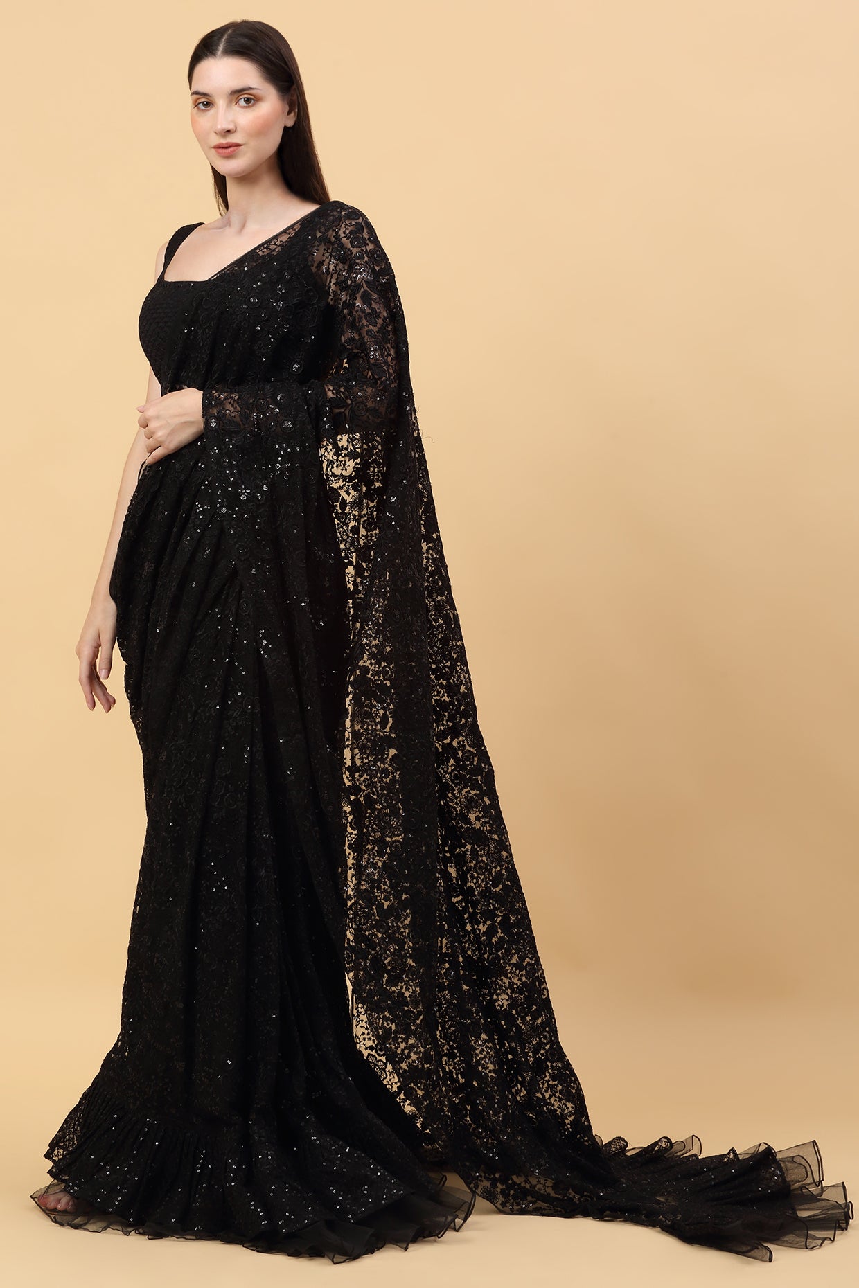 Black Pre Stitched Drape Saree