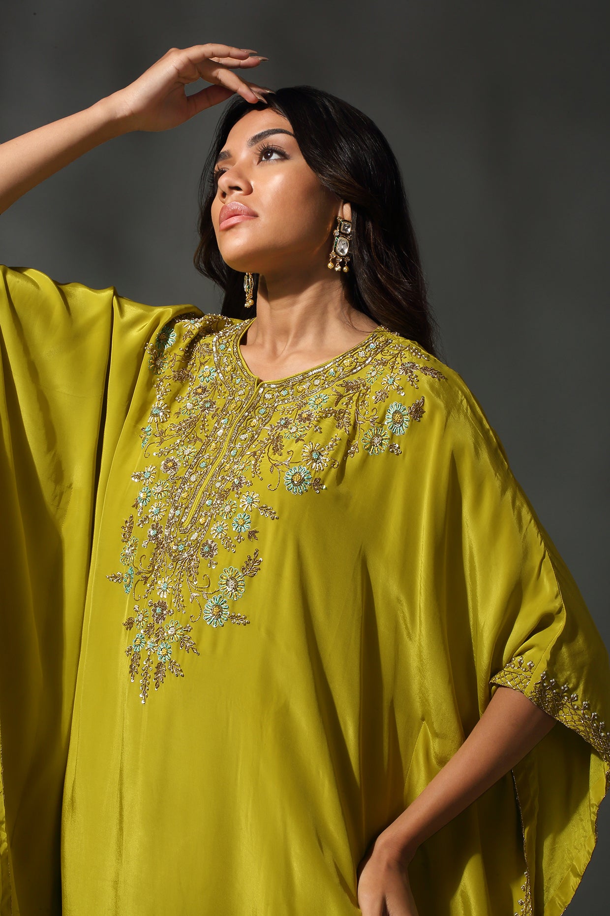 Bright Yelllow Green Kaftan Set