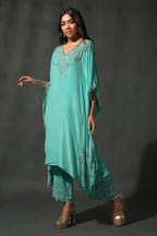 Turquoise Silk Kaftan Set