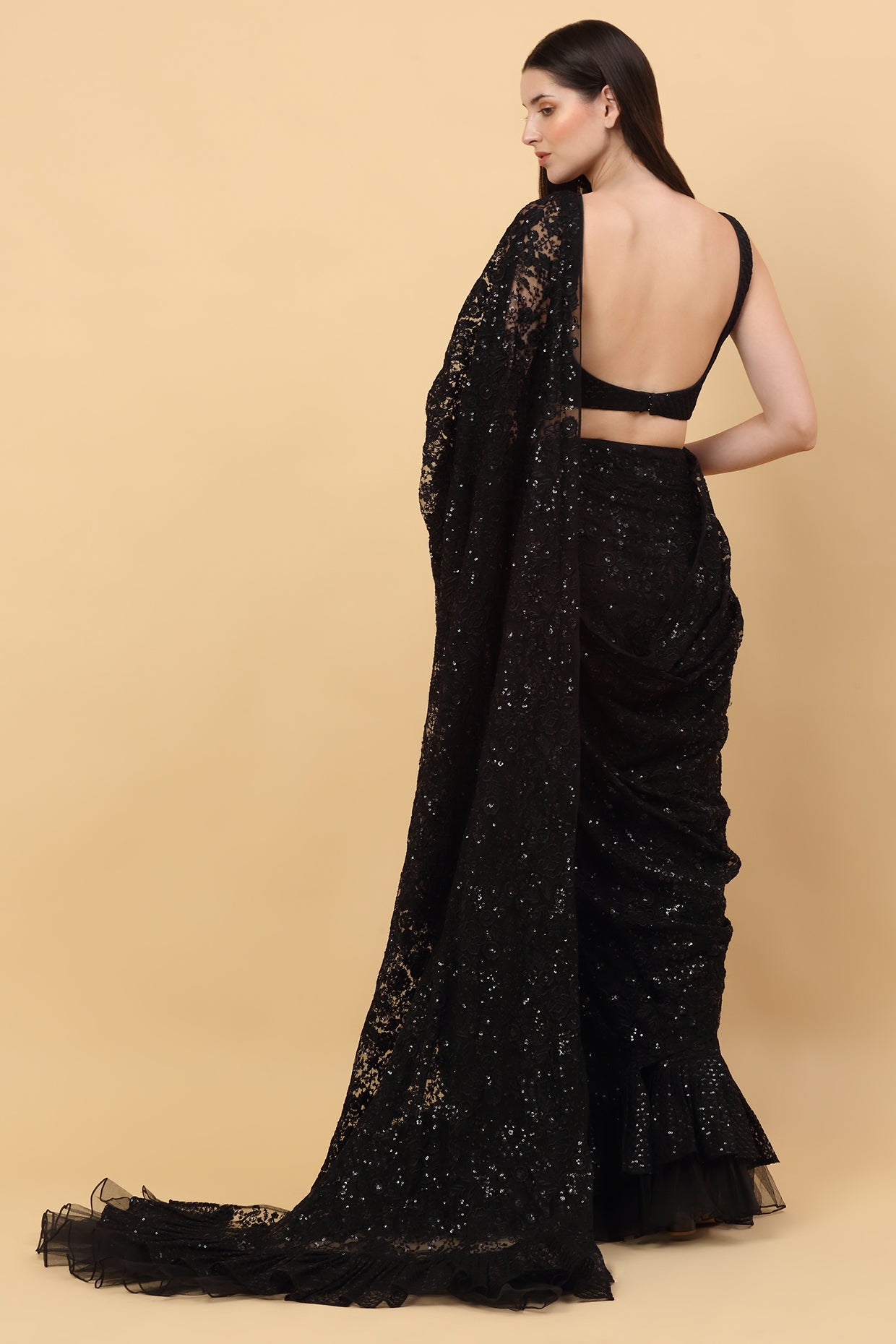Black Pre Stitched Drape Saree