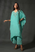 Turquoise Silk Kaftan Set