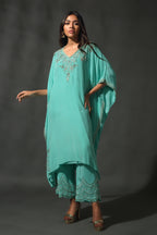 Turquoise Silk Kaftan Set