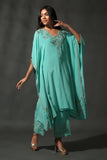 TURQUOISE BLUE SILK KAFTAN SET