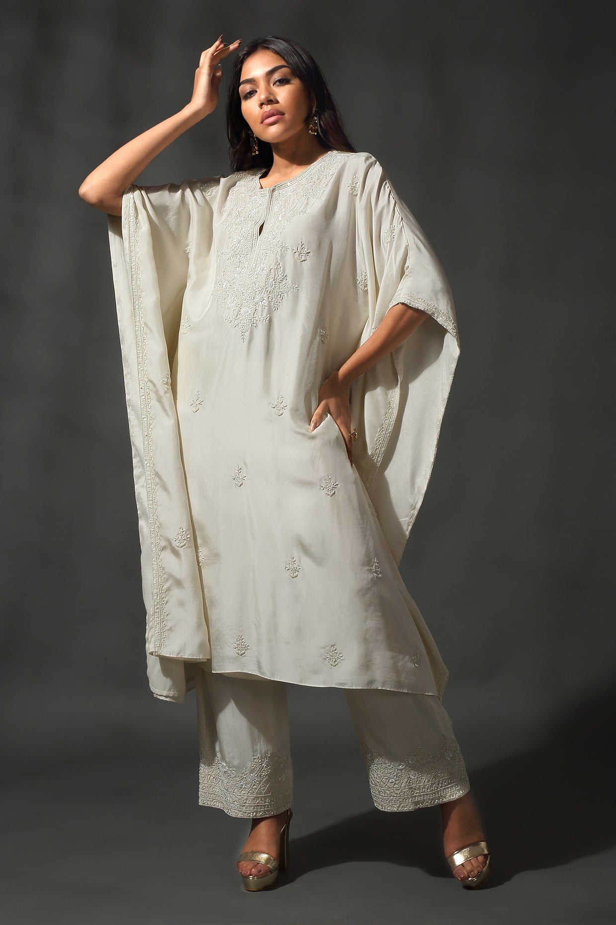 Ivory Silk Kaftan Set
