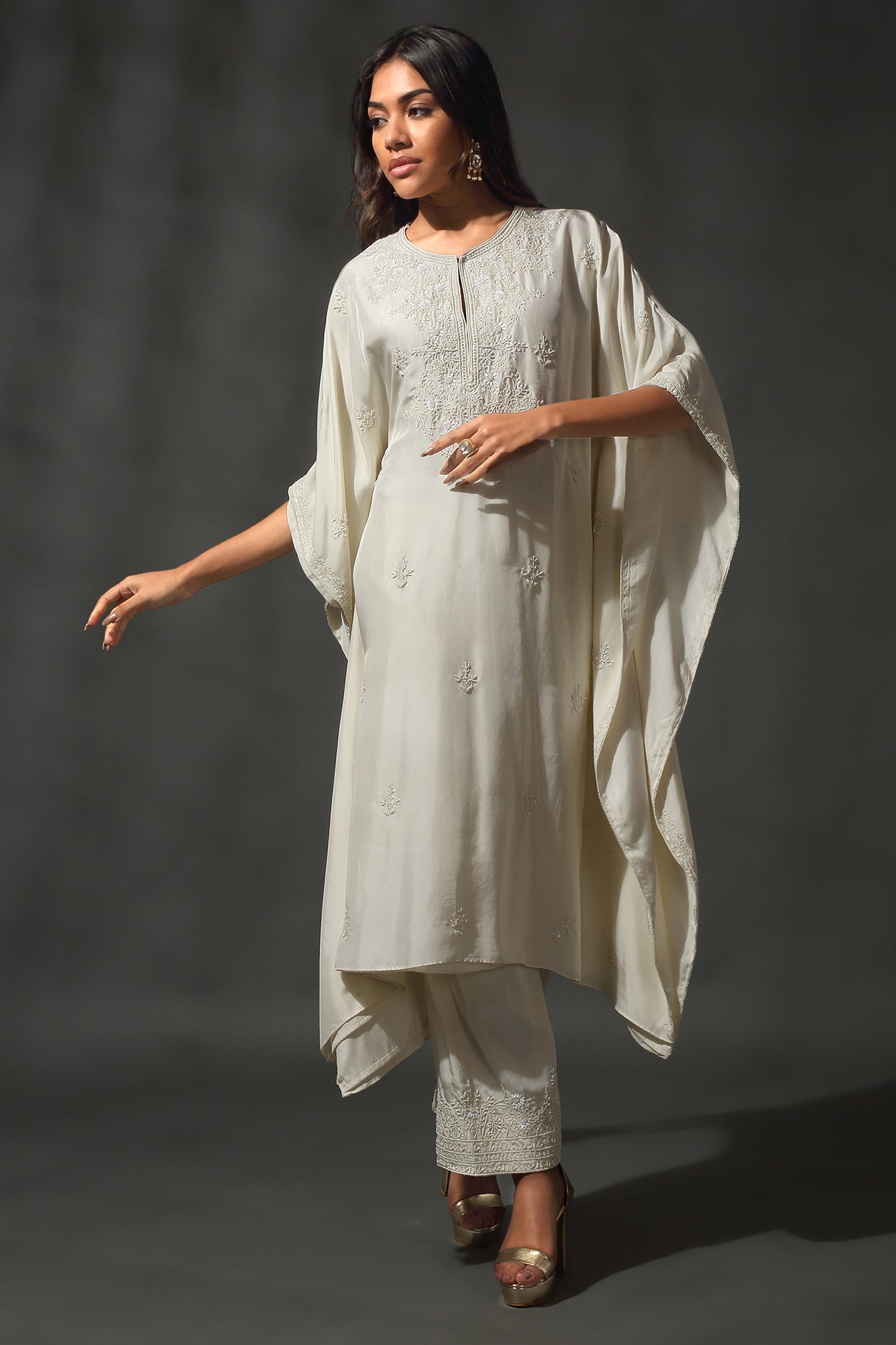 Ivory Silk Kaftan Set