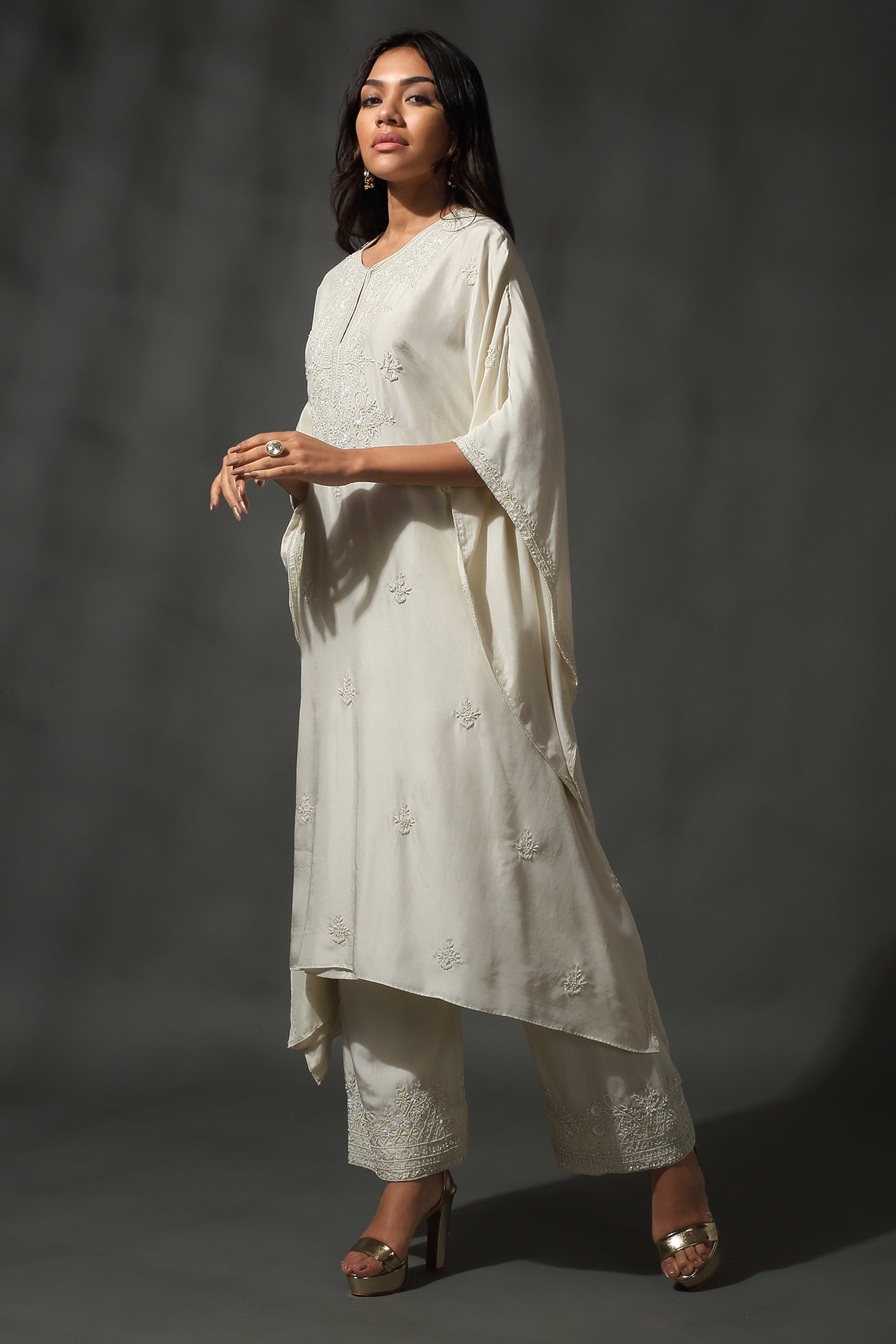 Ivory Silk Kaftan Set