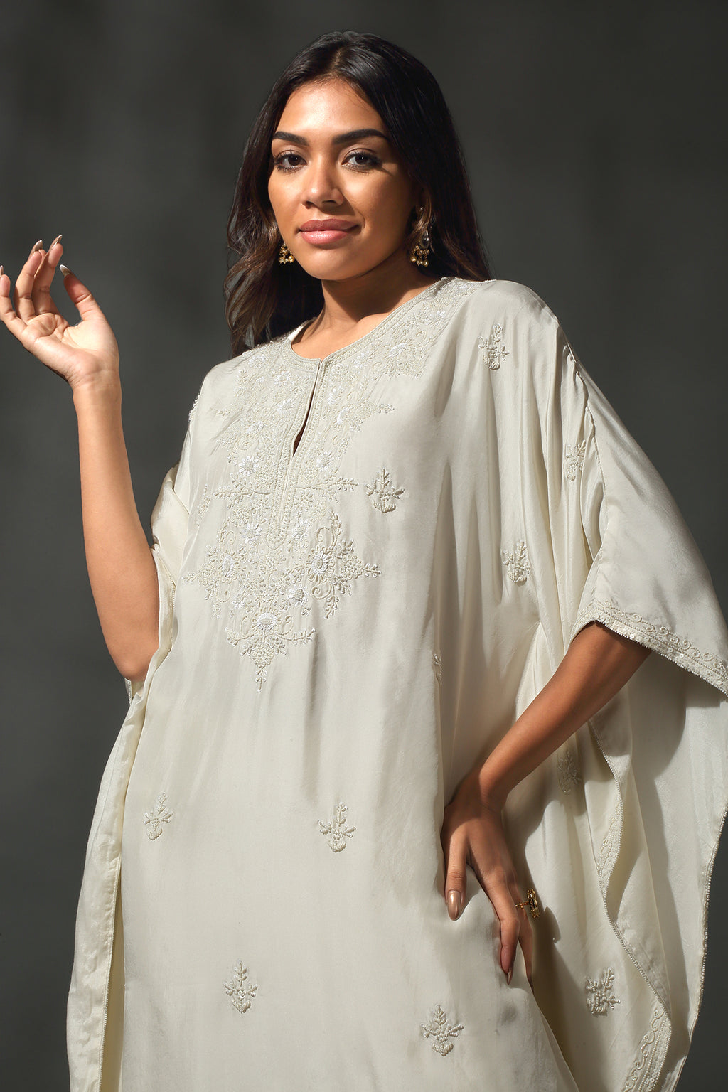Ivory Silk Kaftan Set