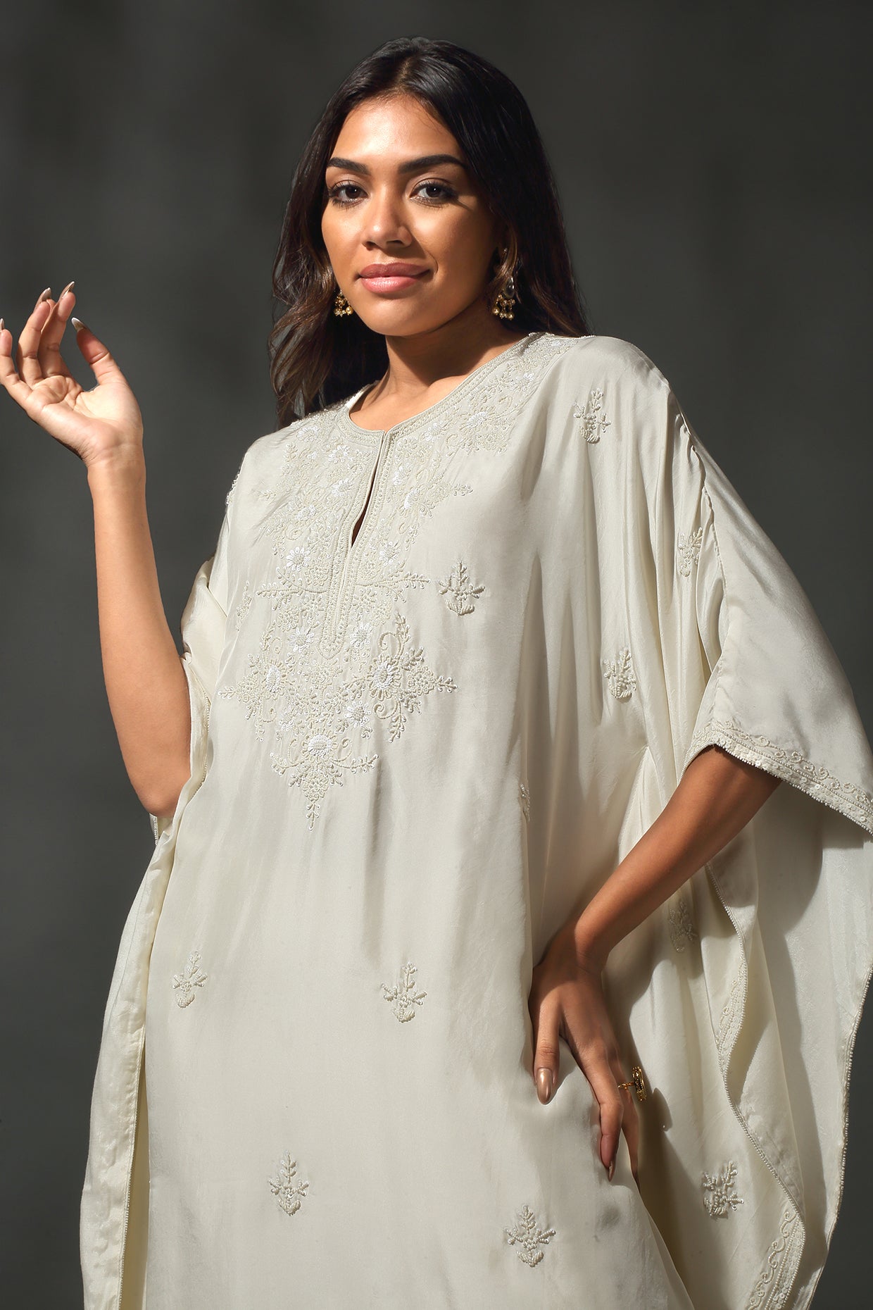 Ivory Silk Kaftan Set