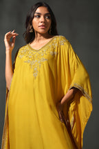 Yellow Silk Kaftan Set
