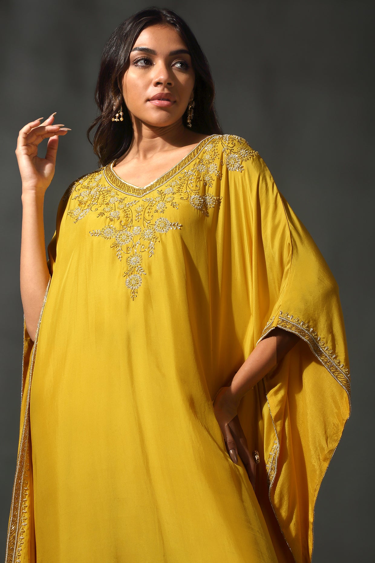 Yellow Silk Kaftan Set