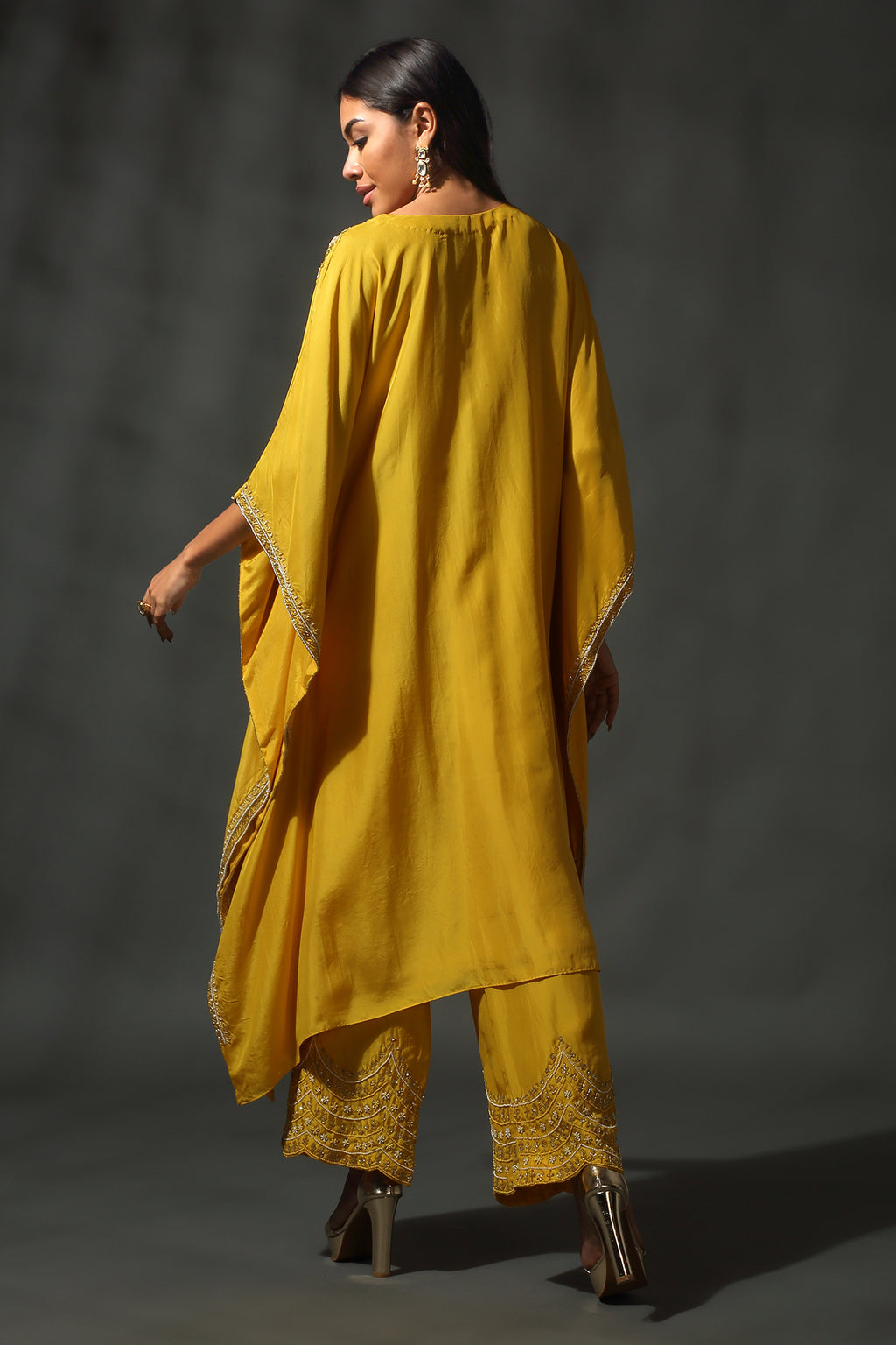 Yellow Silk Kaftan Set