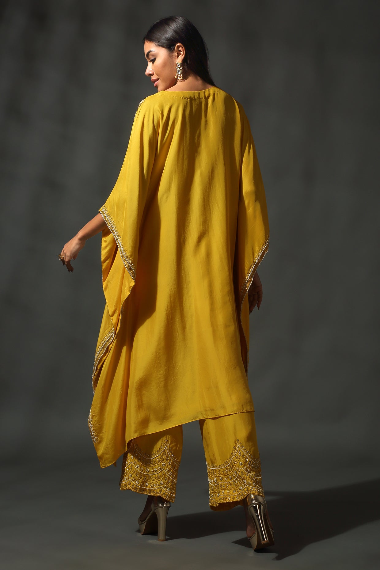 Yellow Silk Kaftan Set