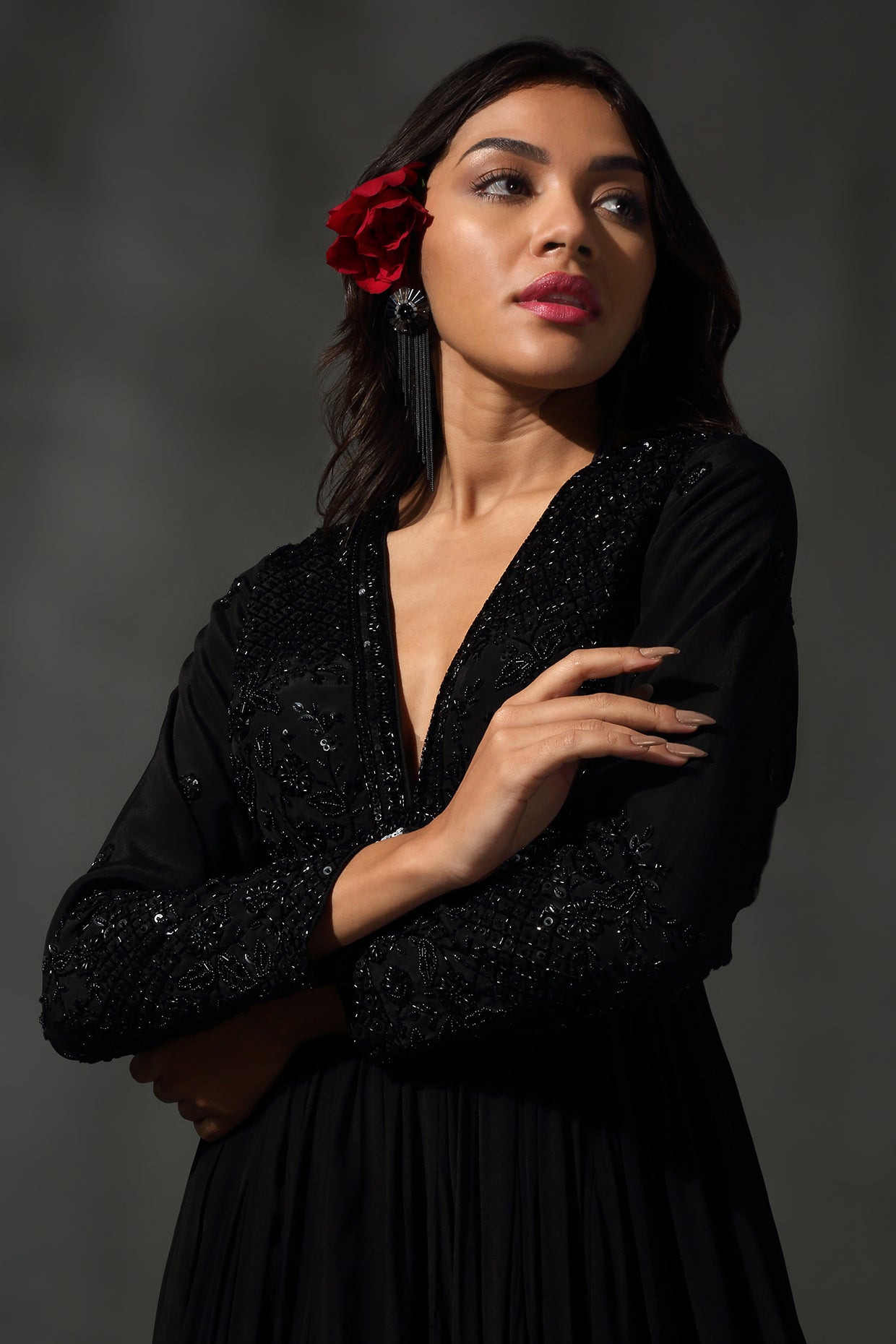 Black Embroidered Sharara Set