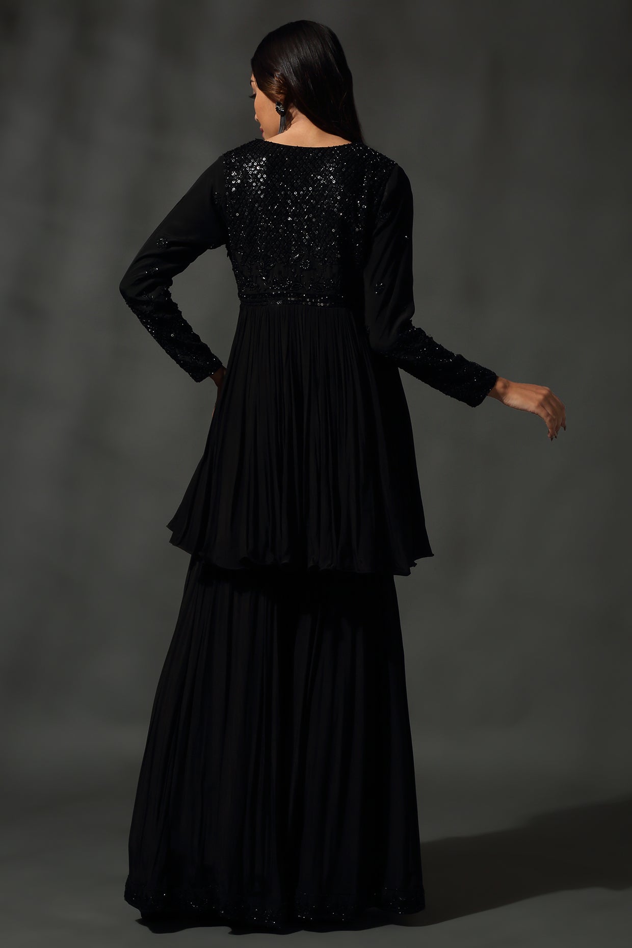 Black Embroidered Sharara Set