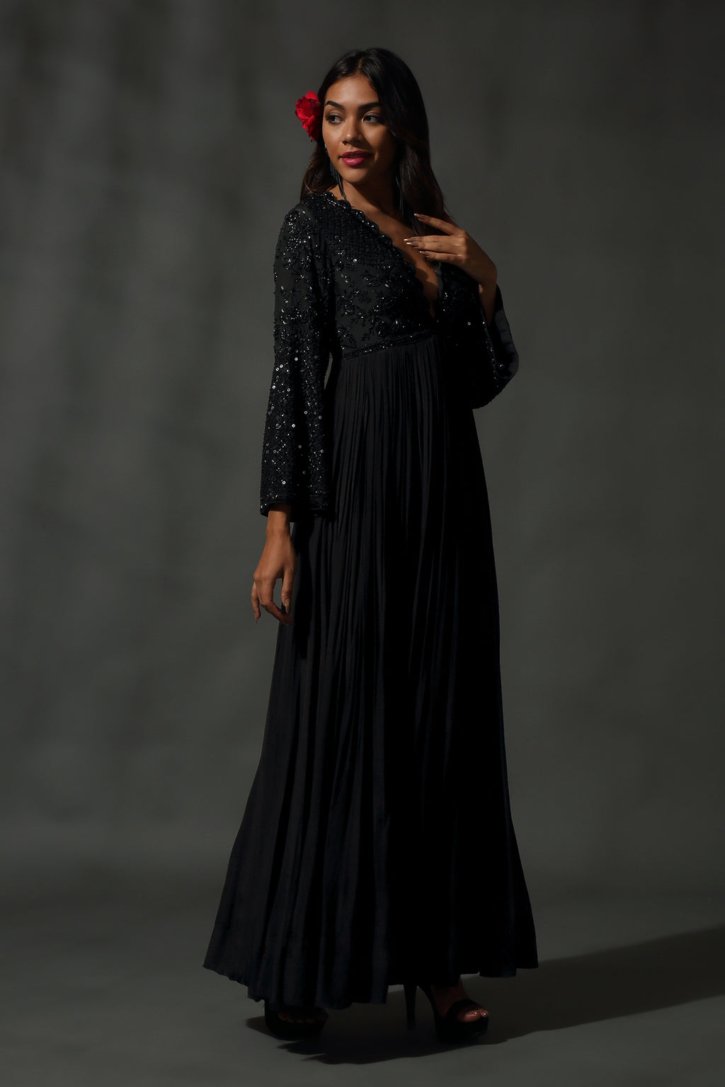 Black Embroidered Anarkali Set