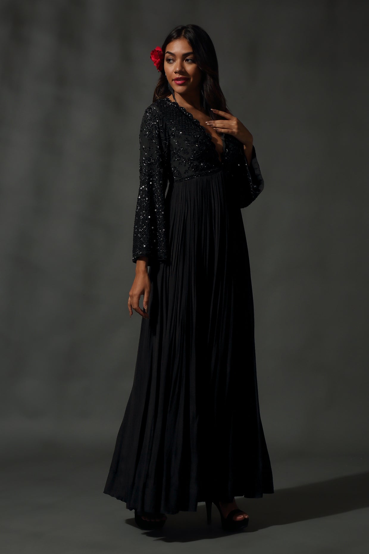 Black Embroidered Anarkali Set
