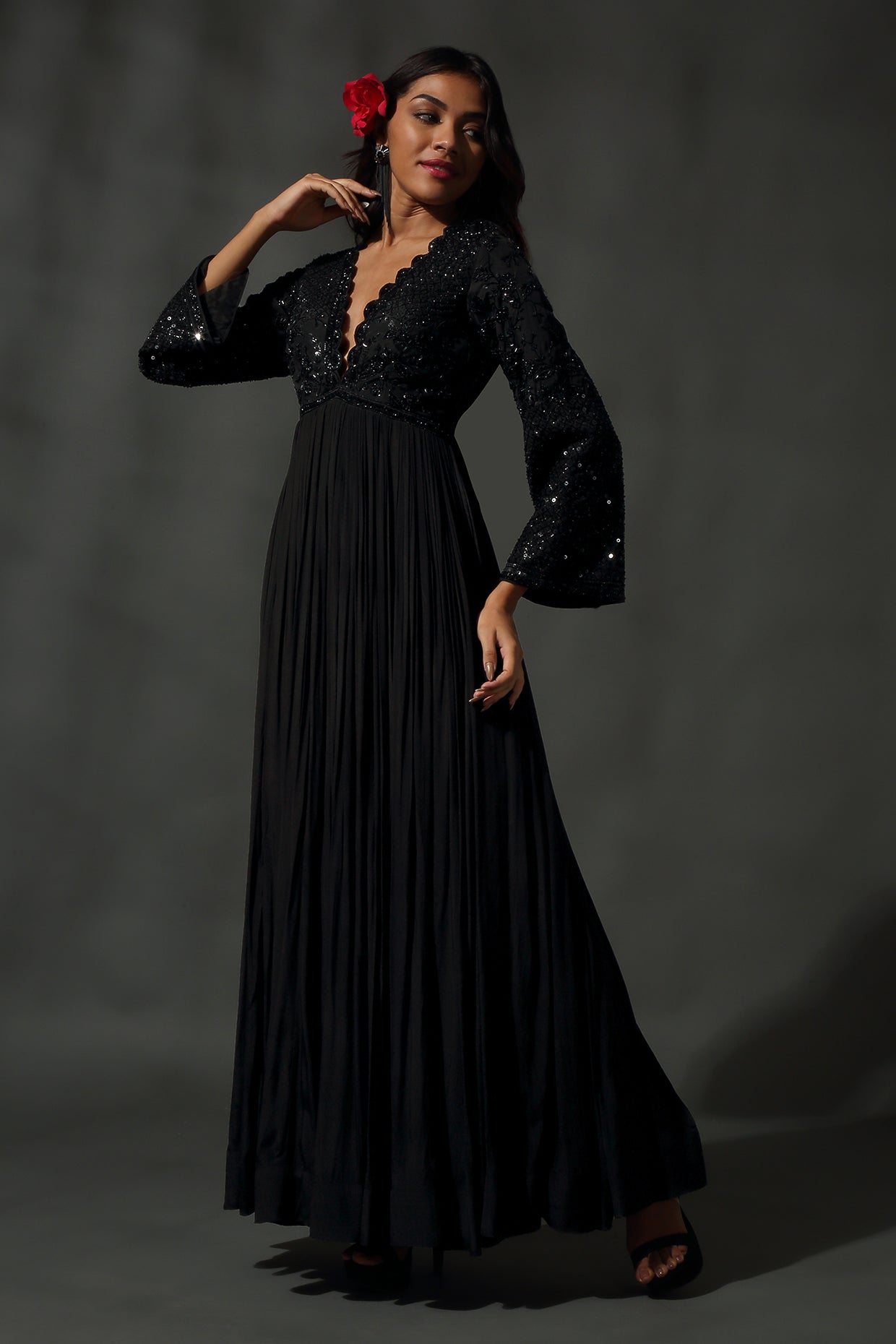 Black Embroidered Anarkali Set