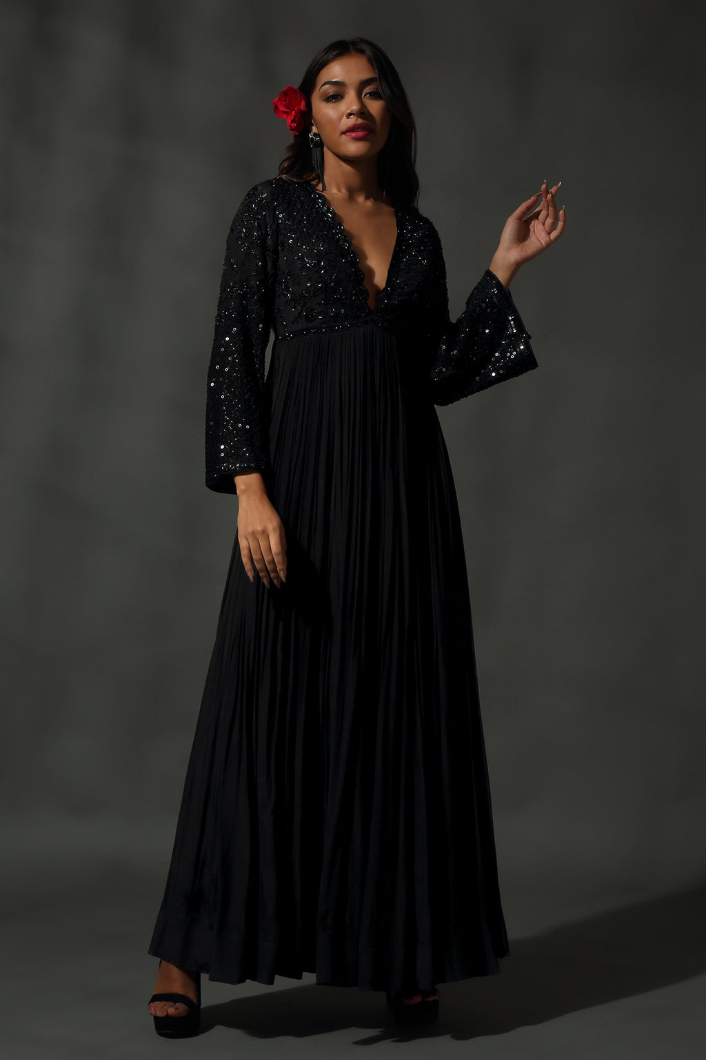 Black Embroidered Anarkali Set