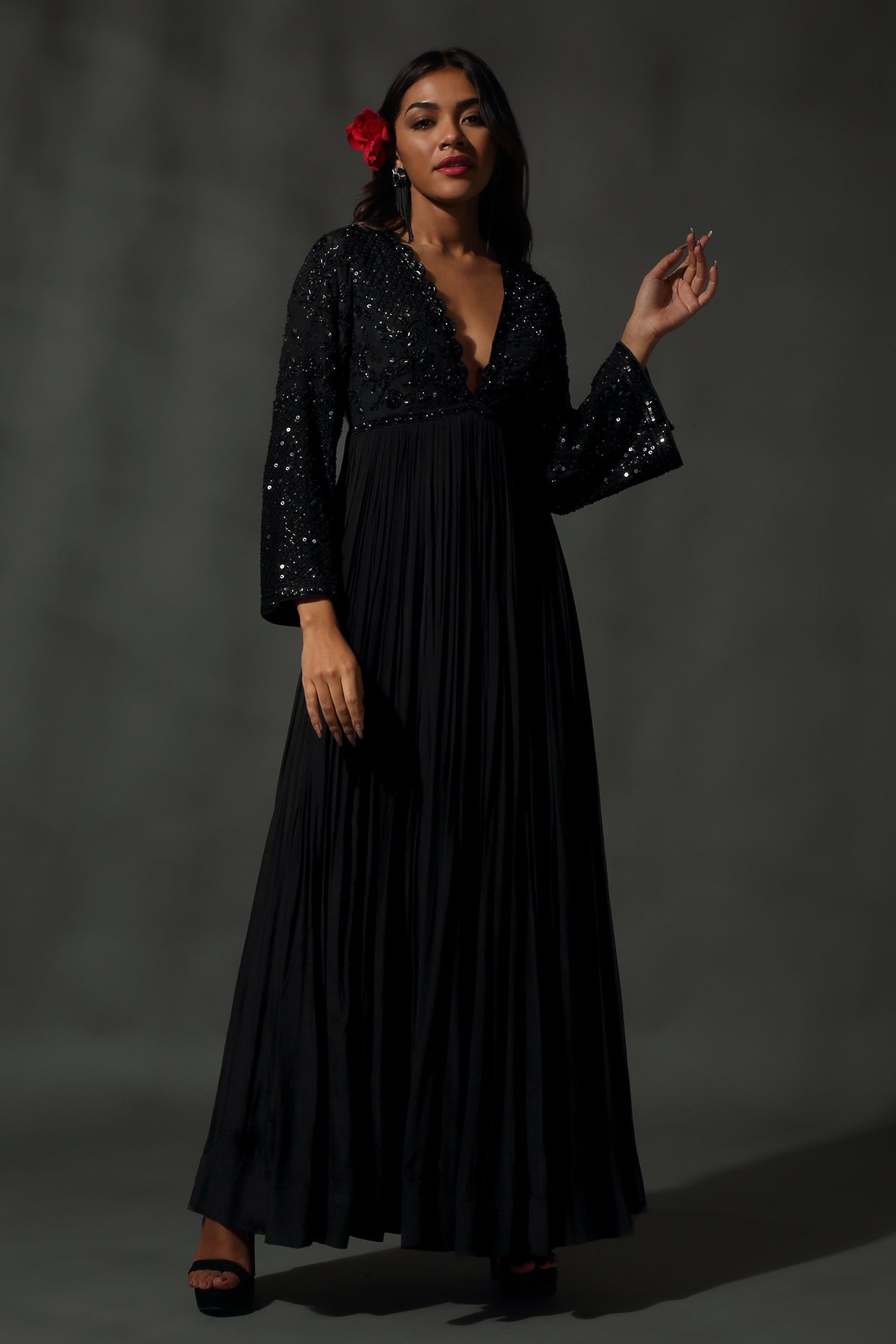 Black Embroidered Anarkali Set