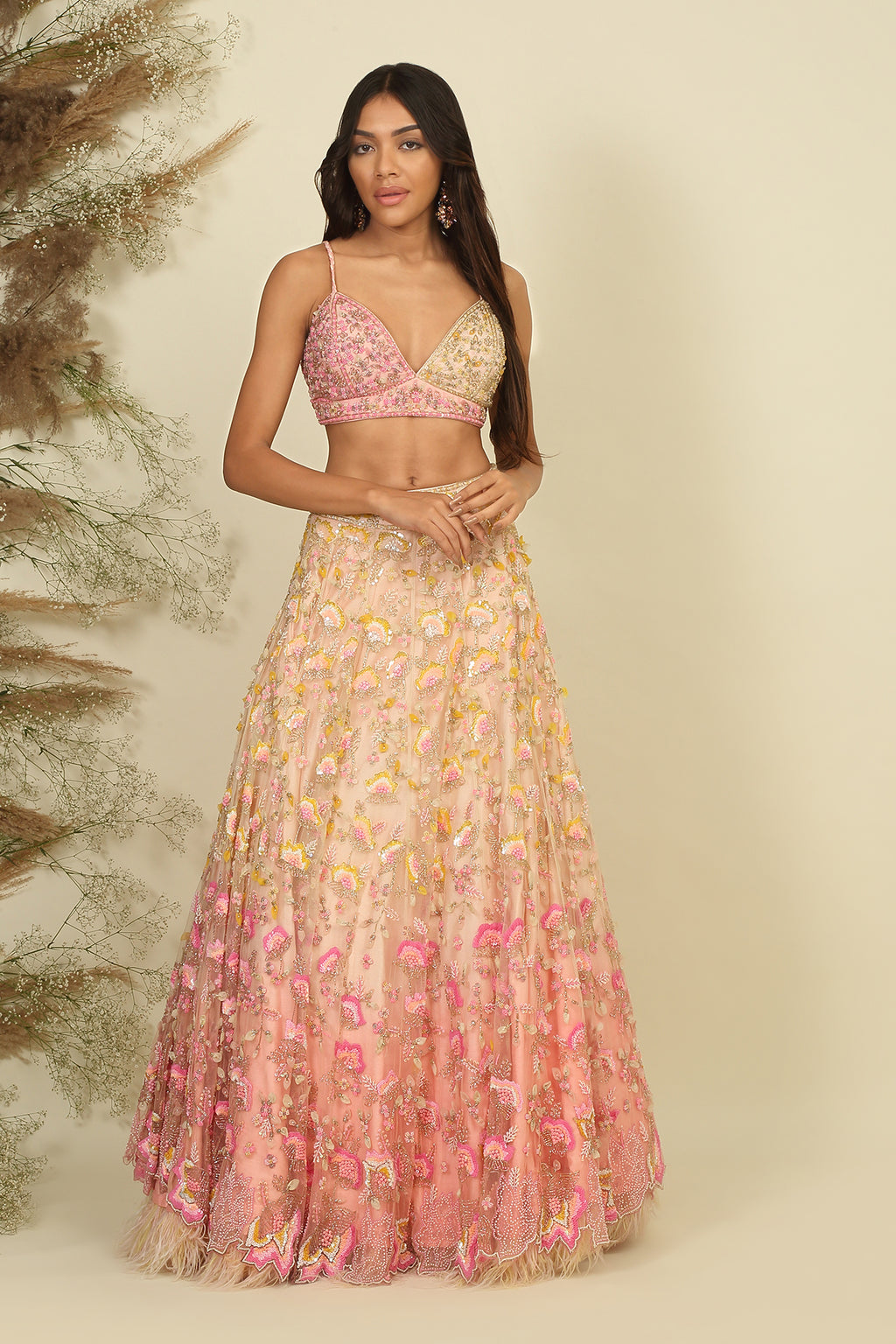 Whispering Petals : The Enchanting Bridal Lehenga