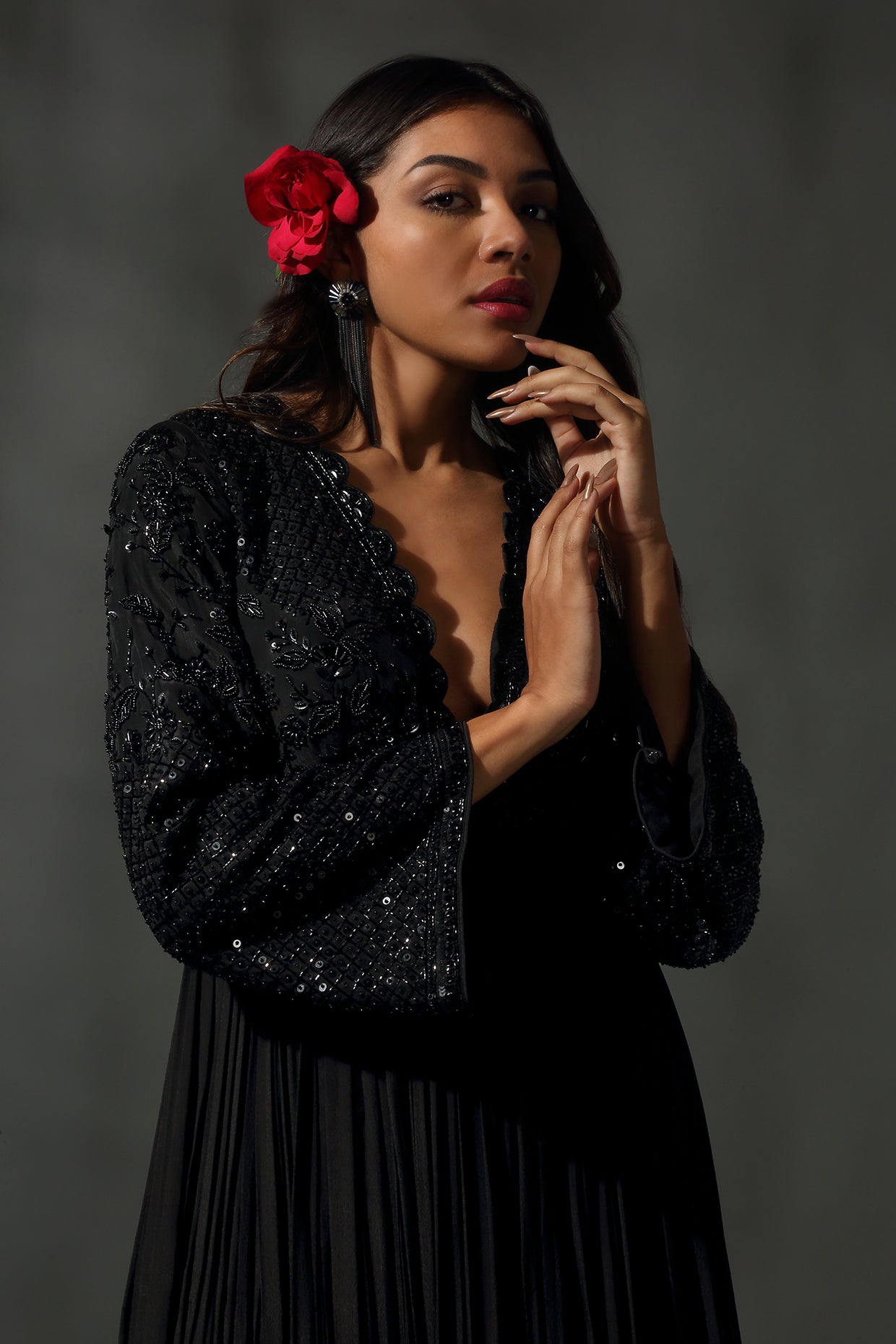 Black Embroidered Anarkali Set