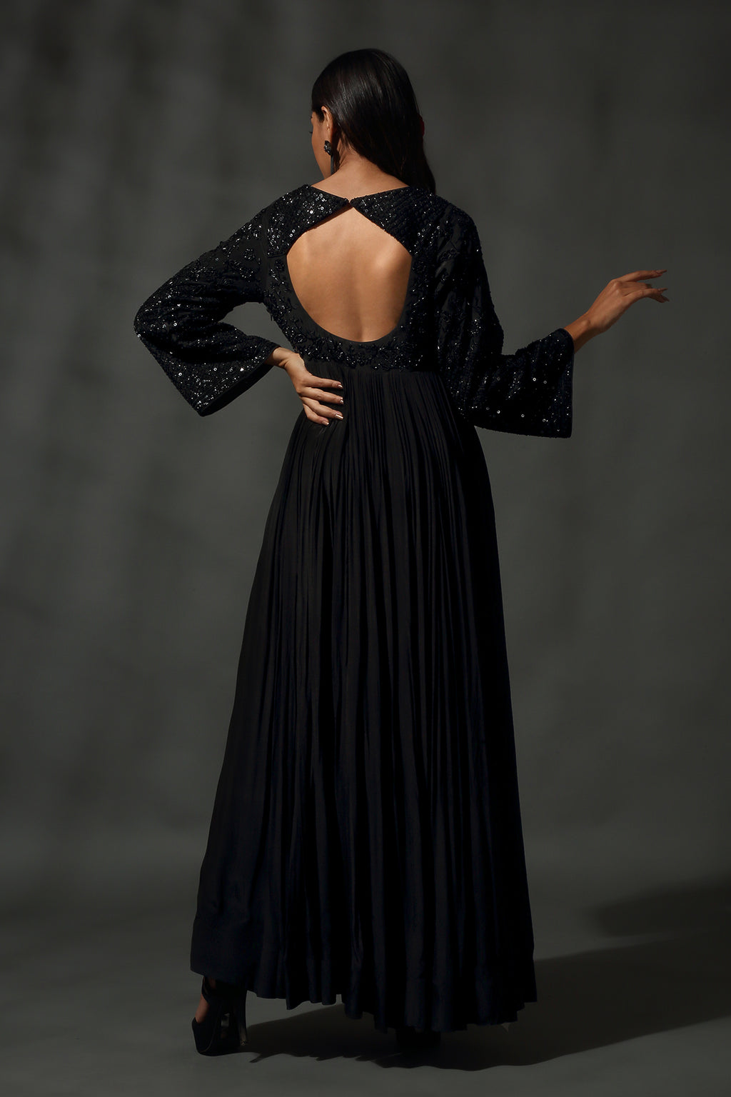 Black Embroidered Anarkali Set