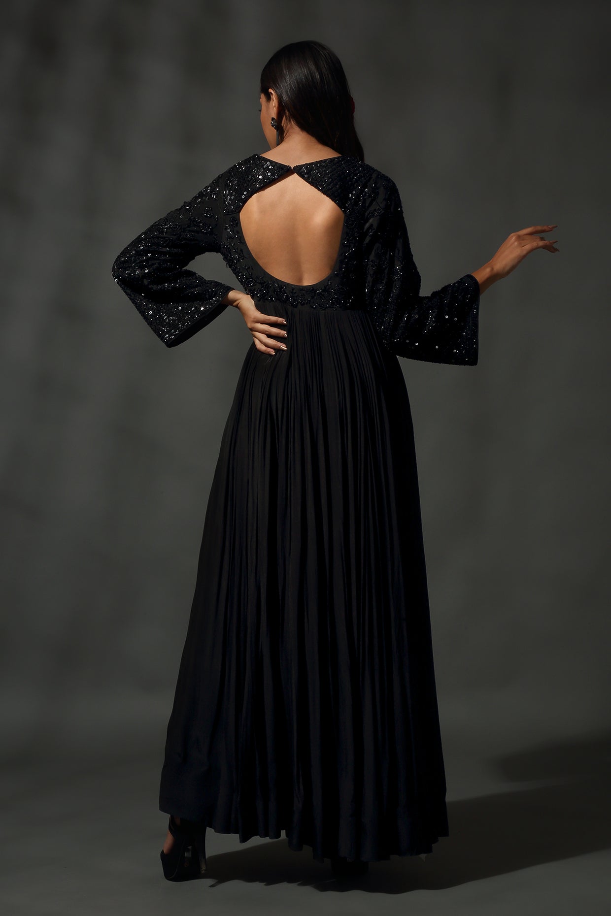 Black Embroidered Anarkali Set