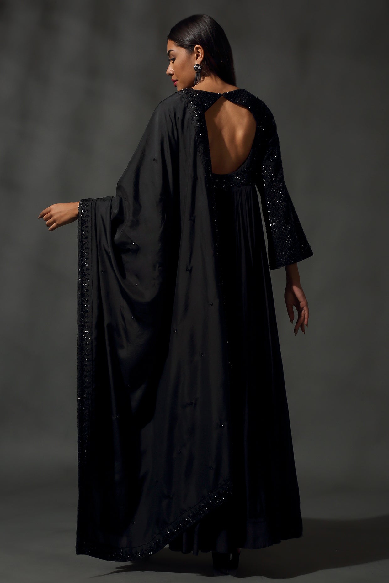 Black Embroidered Anarkali Set