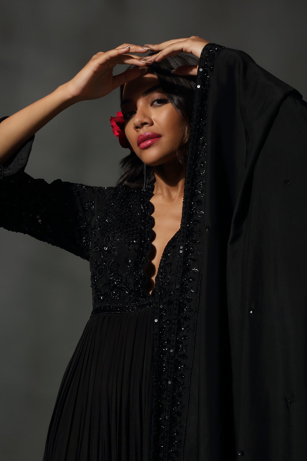 Black Embroidered Anarkali Set