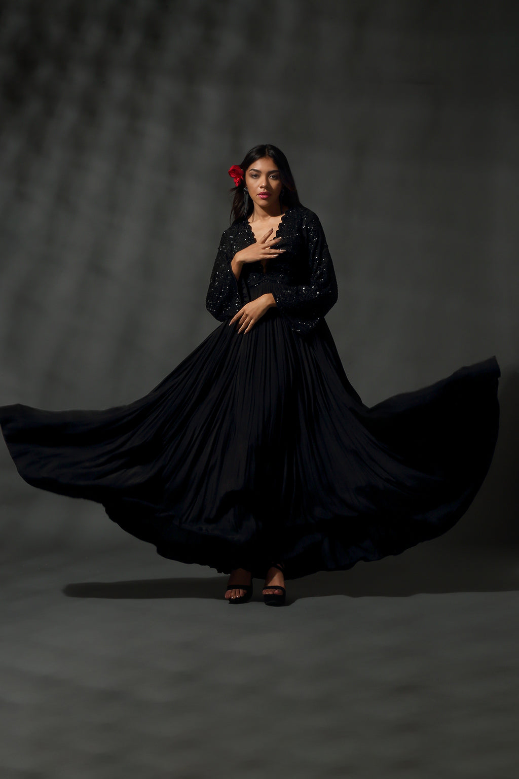 Black Embroidered Anarkali Set