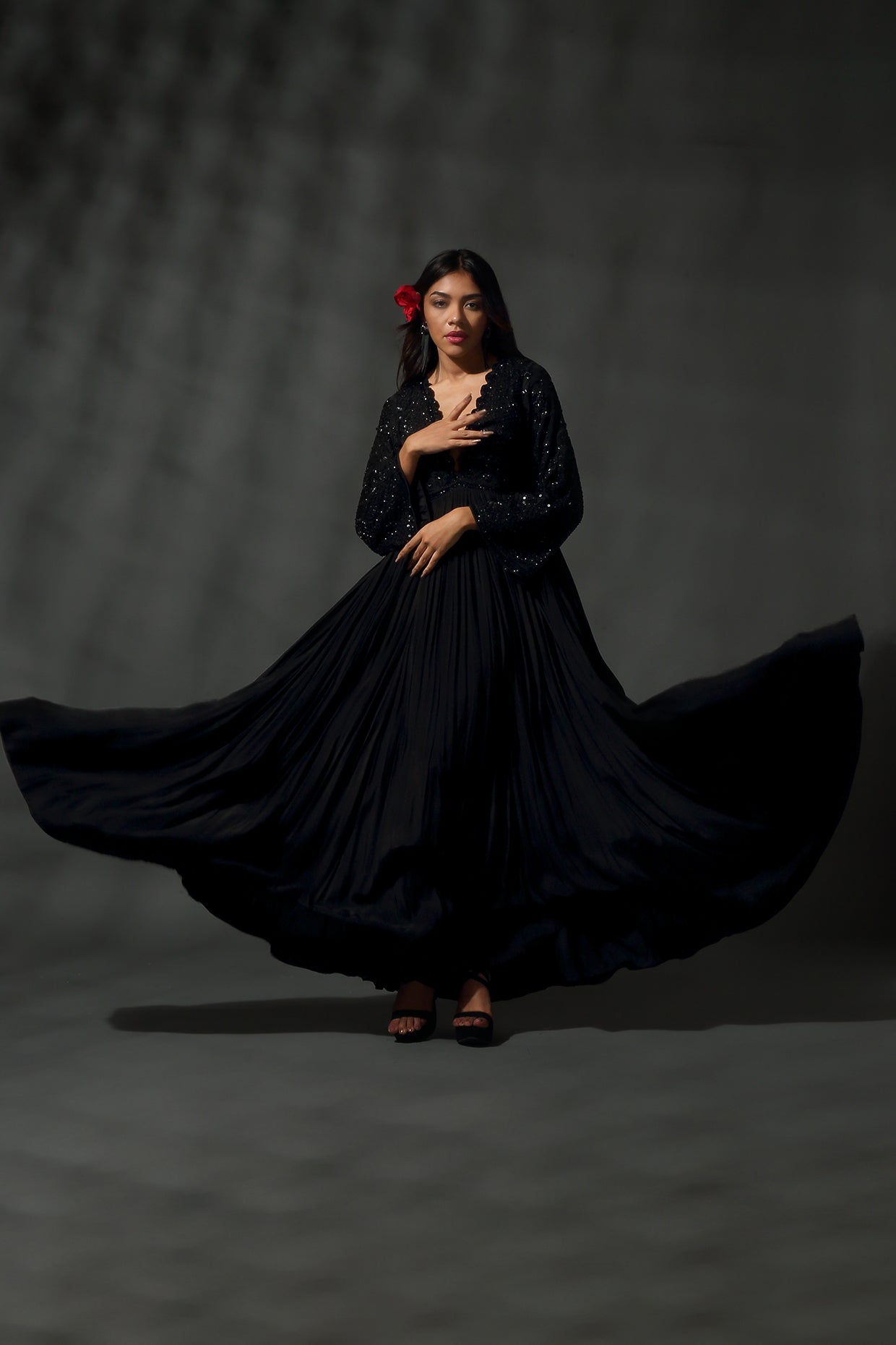 Black Embroidered Anarkali Set