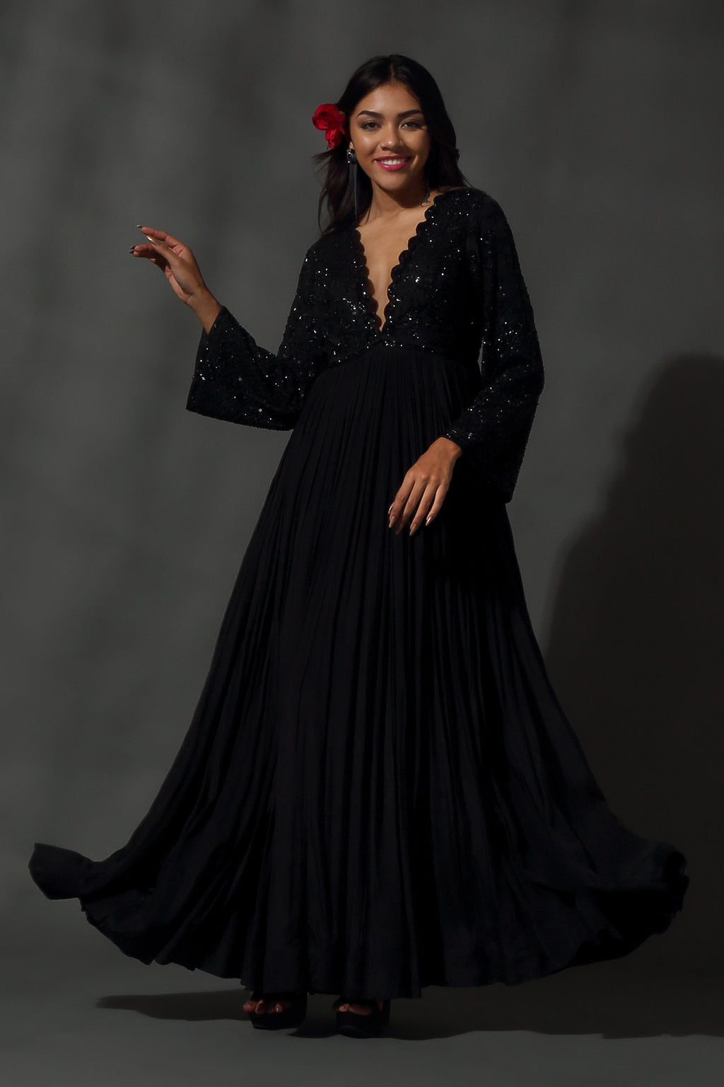 Black Embroidered Anarkali Set