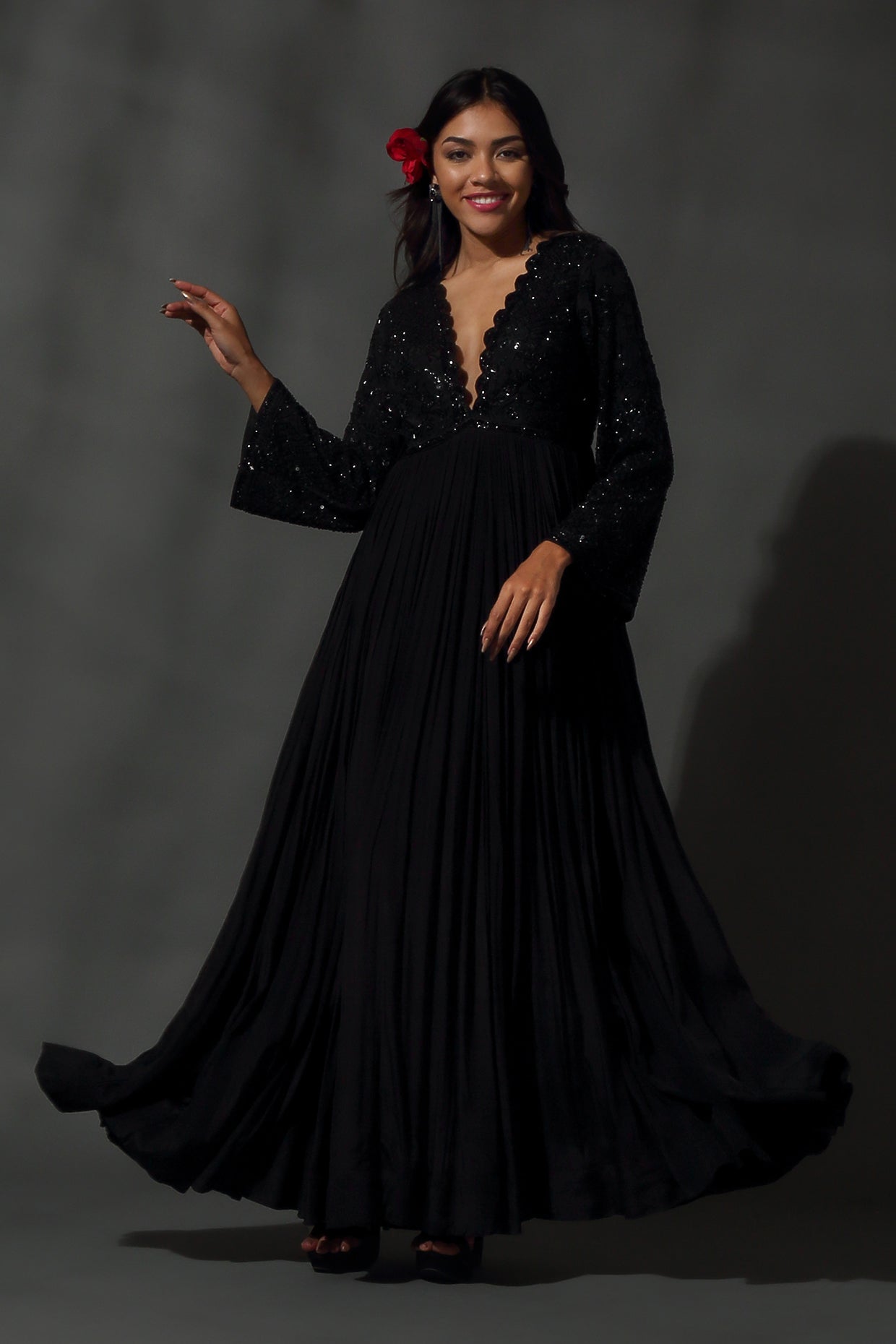 Black Embroidered Anarkali Set