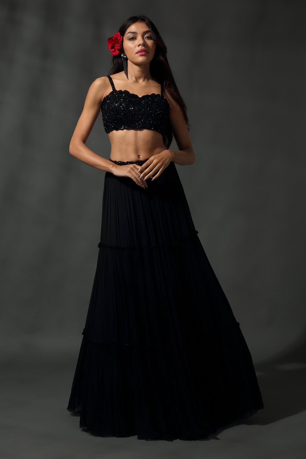 BLACK HAND EMBROIDERED LEHENGA SET