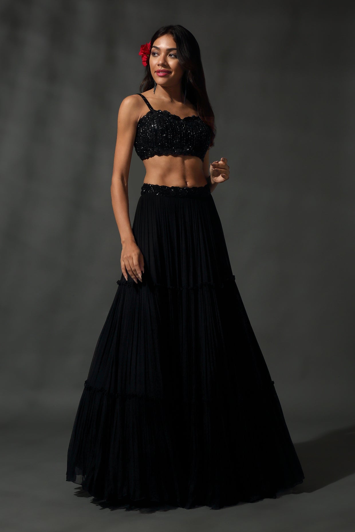 Black Hand Embroidered Lehenga Set