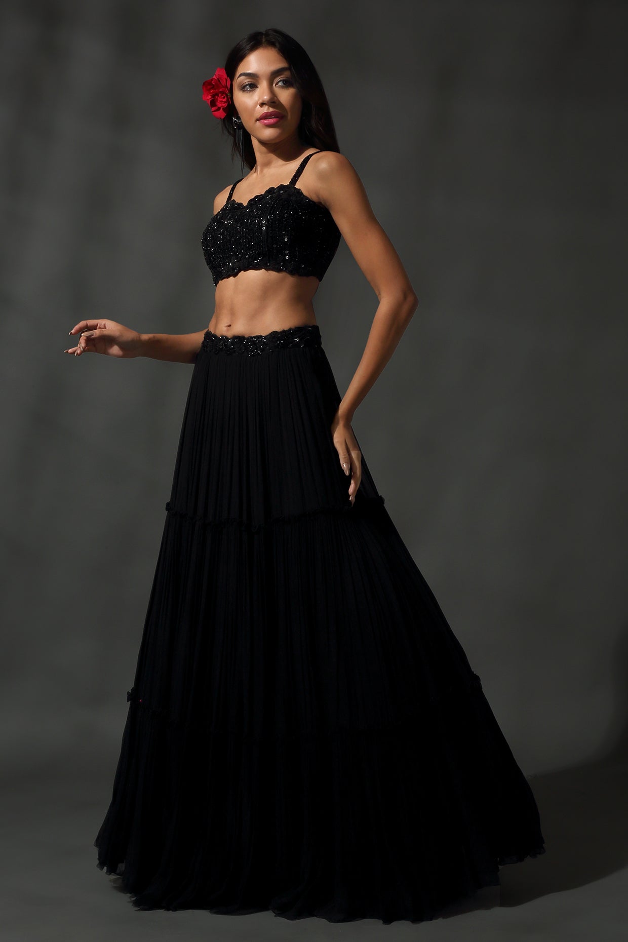 Black Hand Embroidered Lehenga Set