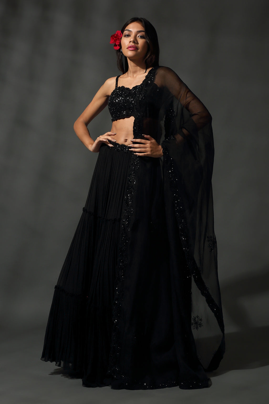 Black Hand Embroidered Lehenga Set