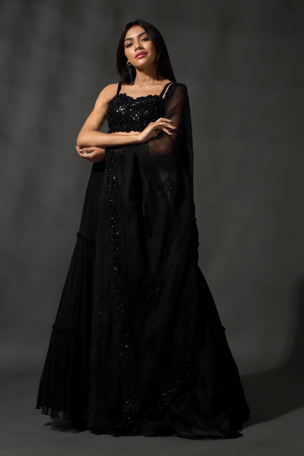 Black Hand Embroidered Lehenga Set