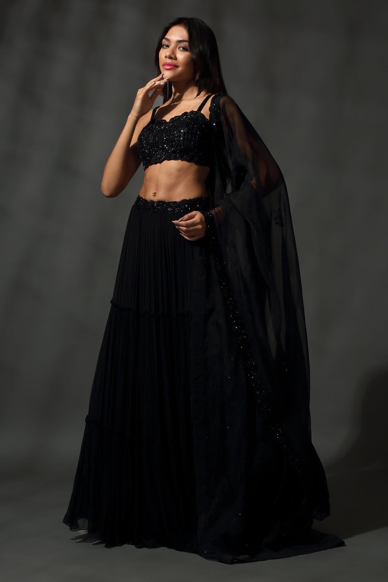 BLACK HAND EMBROIDERED LEHENGA SET