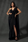 BLACK PRE STITCHED DRAPE SAREE