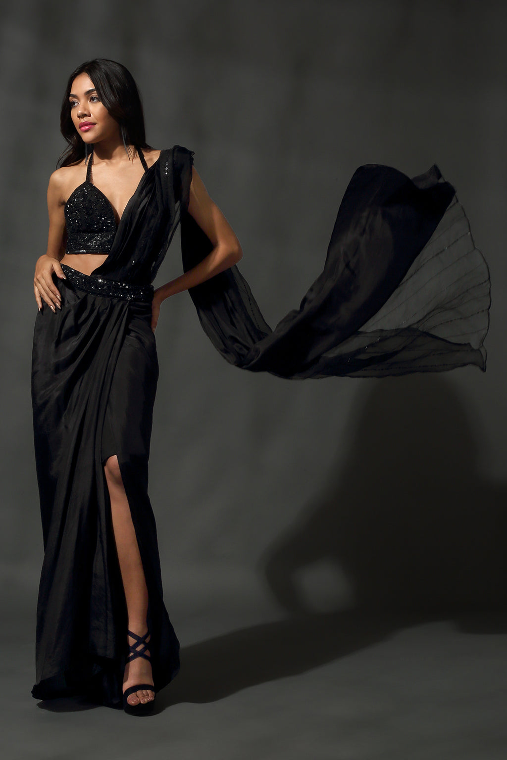 Black Pre Stitched Drape Saree