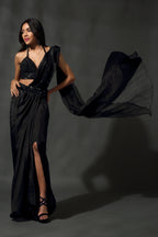 Black Pre Stitched Drape Saree