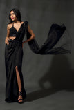 BLACK PRE STITCHED DRAPE SAREE