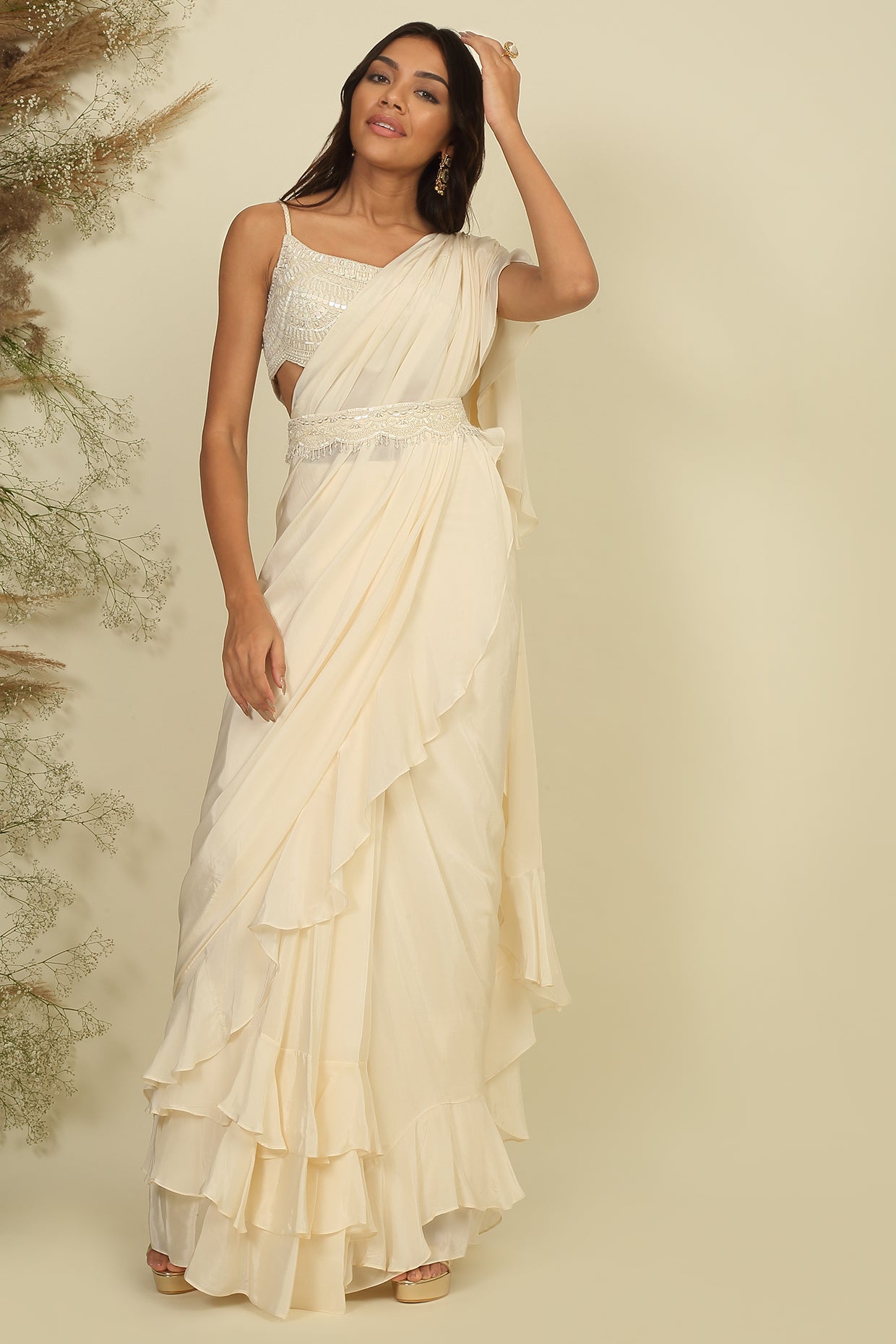 Ivory Elegance :The Ruffled Symphony